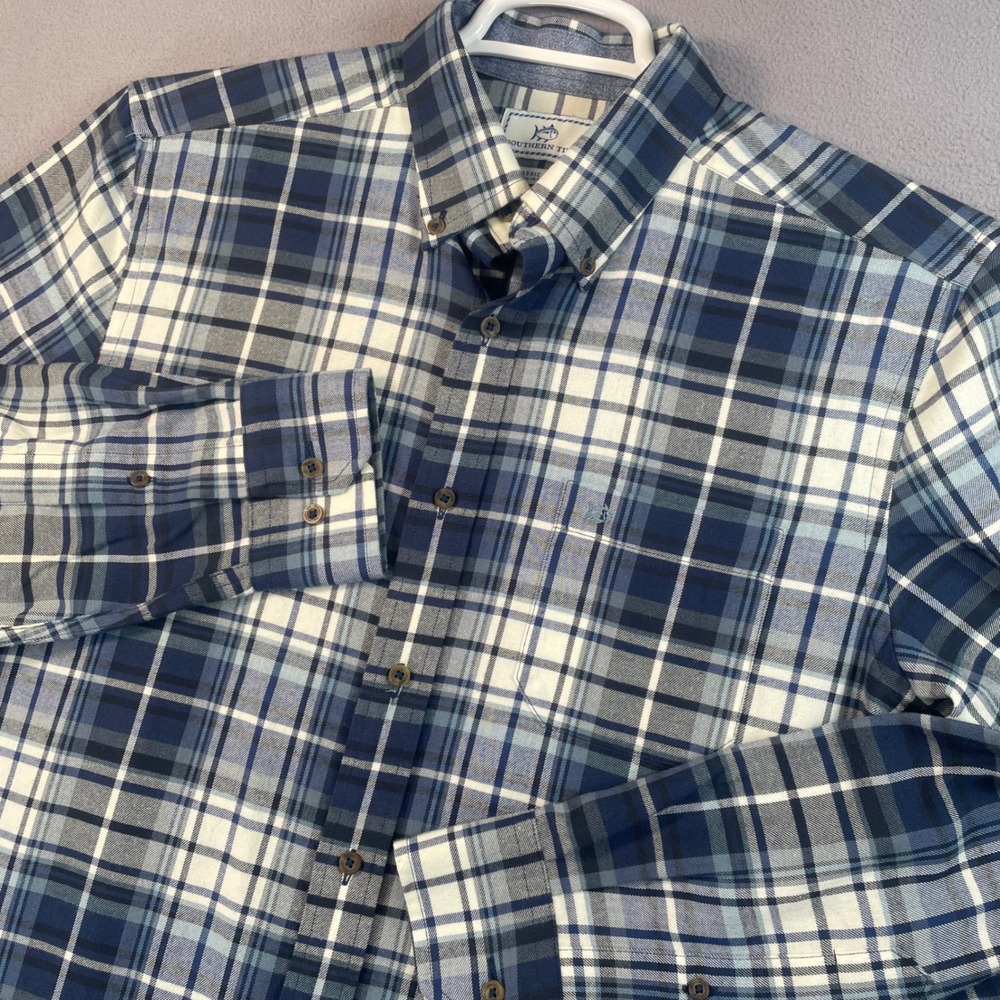 Southern Tide Shirt Mens M Blue Plaid Classic Fit 8380 Long Sleeve Button Down